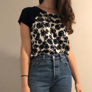 J Crew Floral Navy and White Blouse